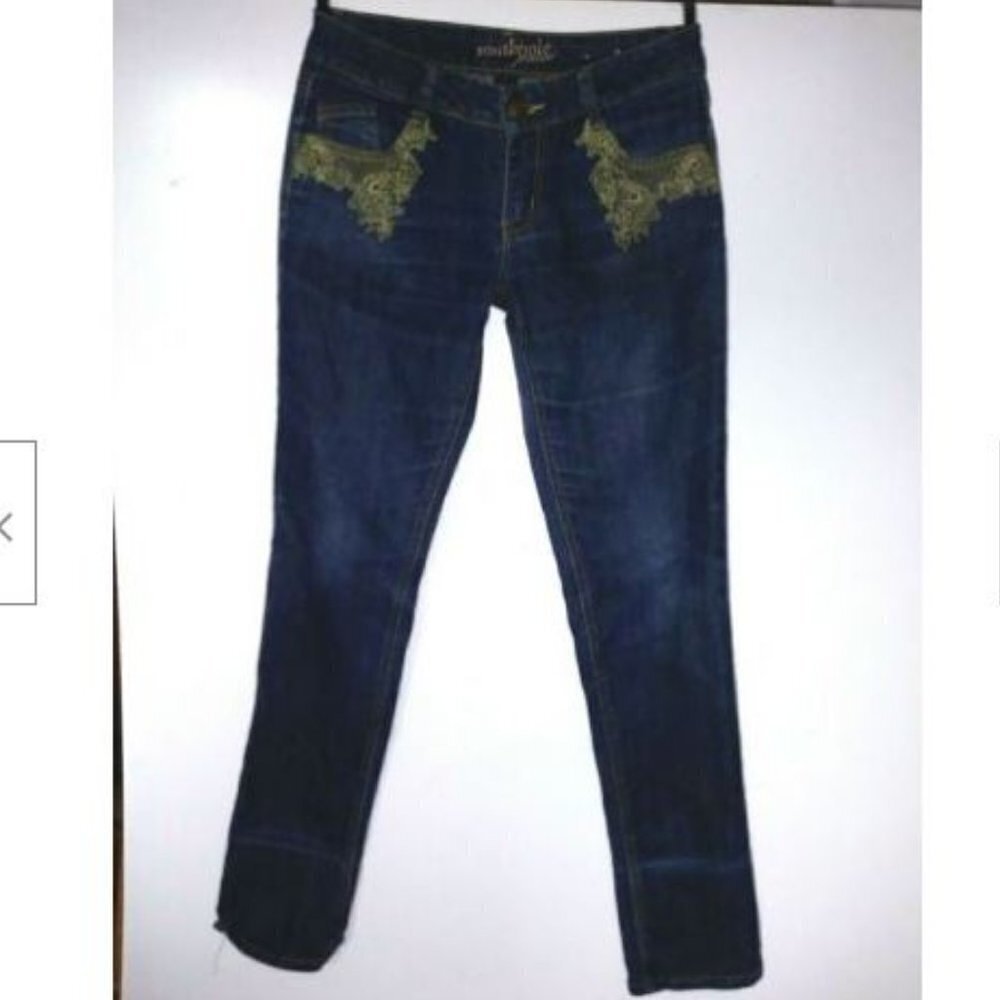 Southpole Skinny Jeans dark blue Gold embroidery